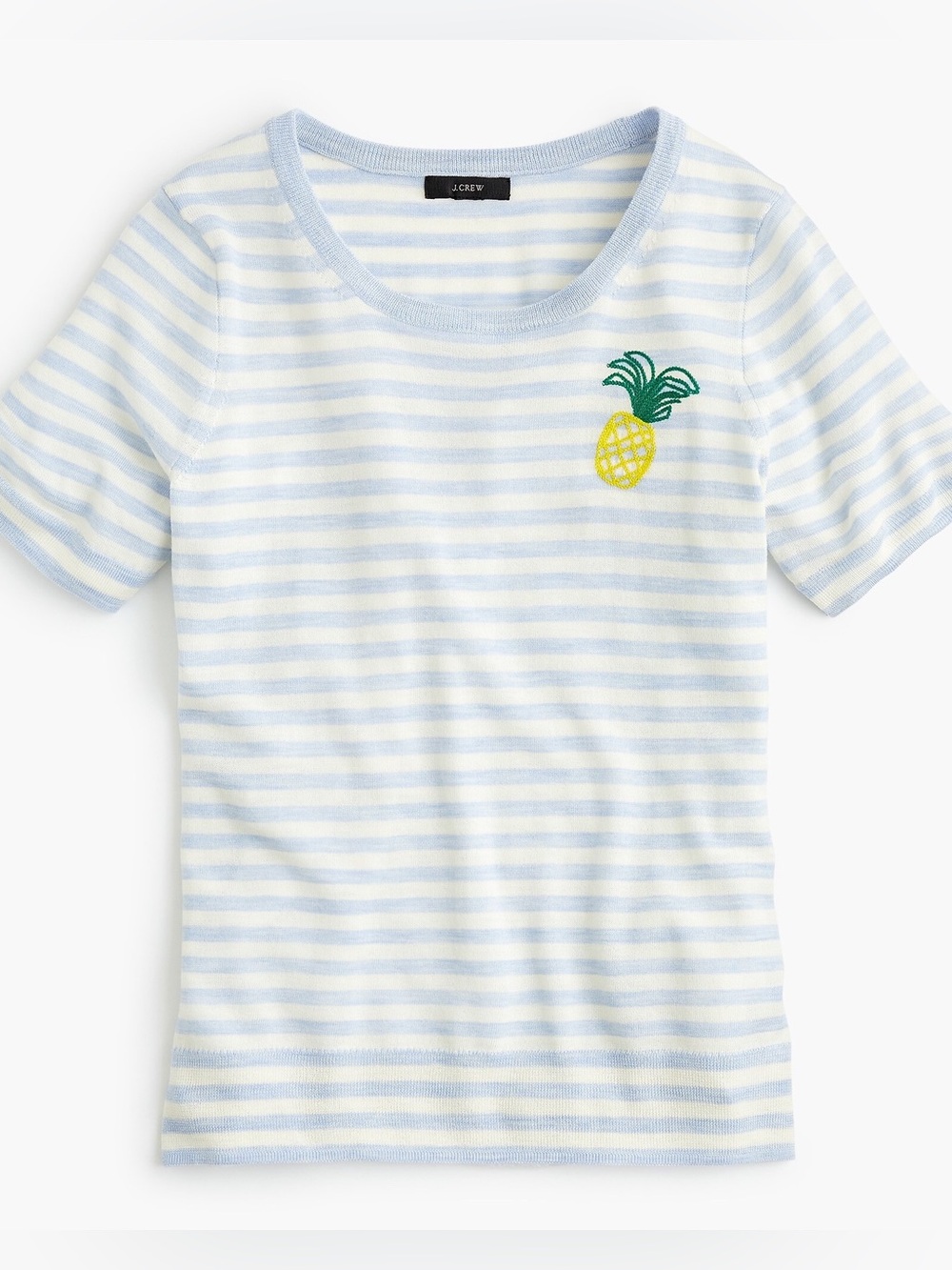 J. Crew Tippi Short-Sleeve Sweater Light Blue & White Pineapple Stripe Sz M